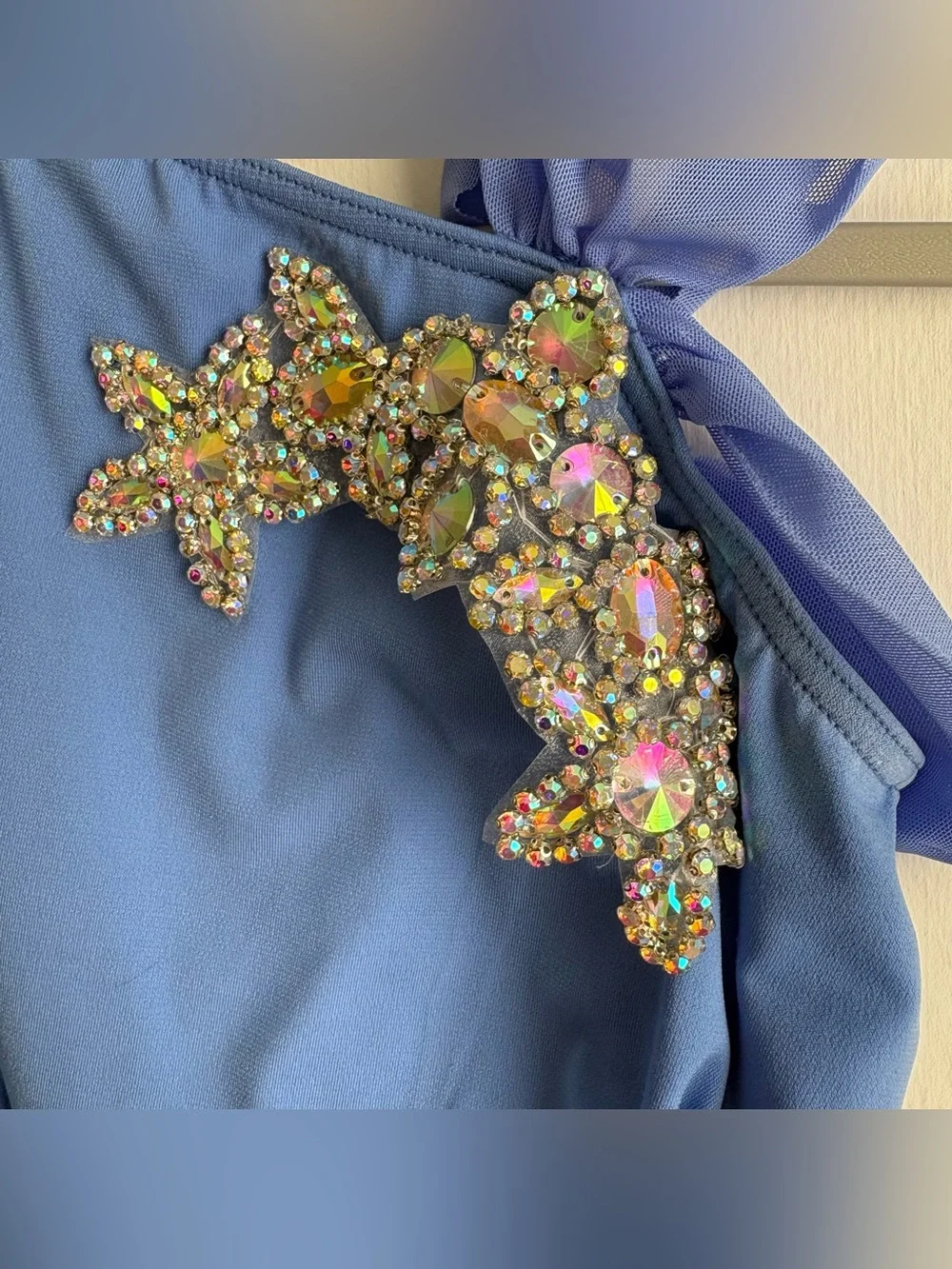 Weissman Girls MC Blue Sleeveless One Shoulder Rhinestone Dance Leotard Costume